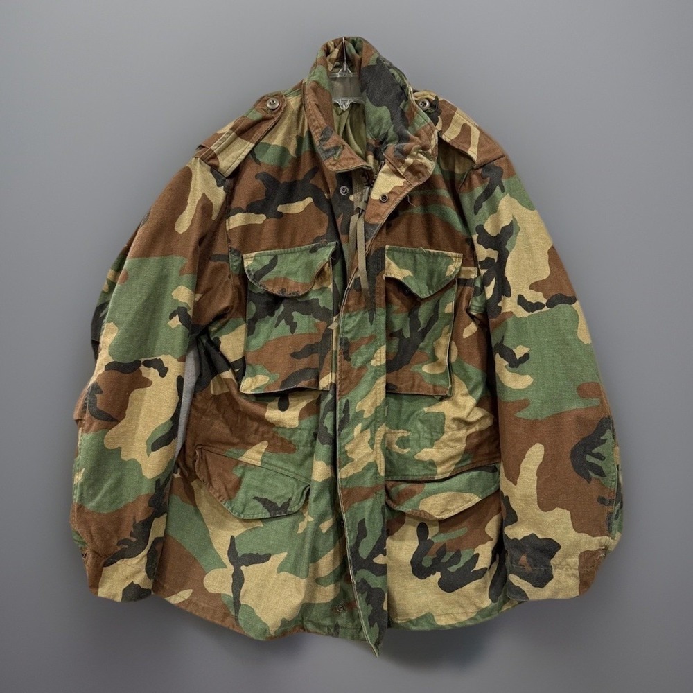 Vintage 1991 Golden Mfg‎ M-65 Field Coat Woodland Camo Jacket Medium Regular